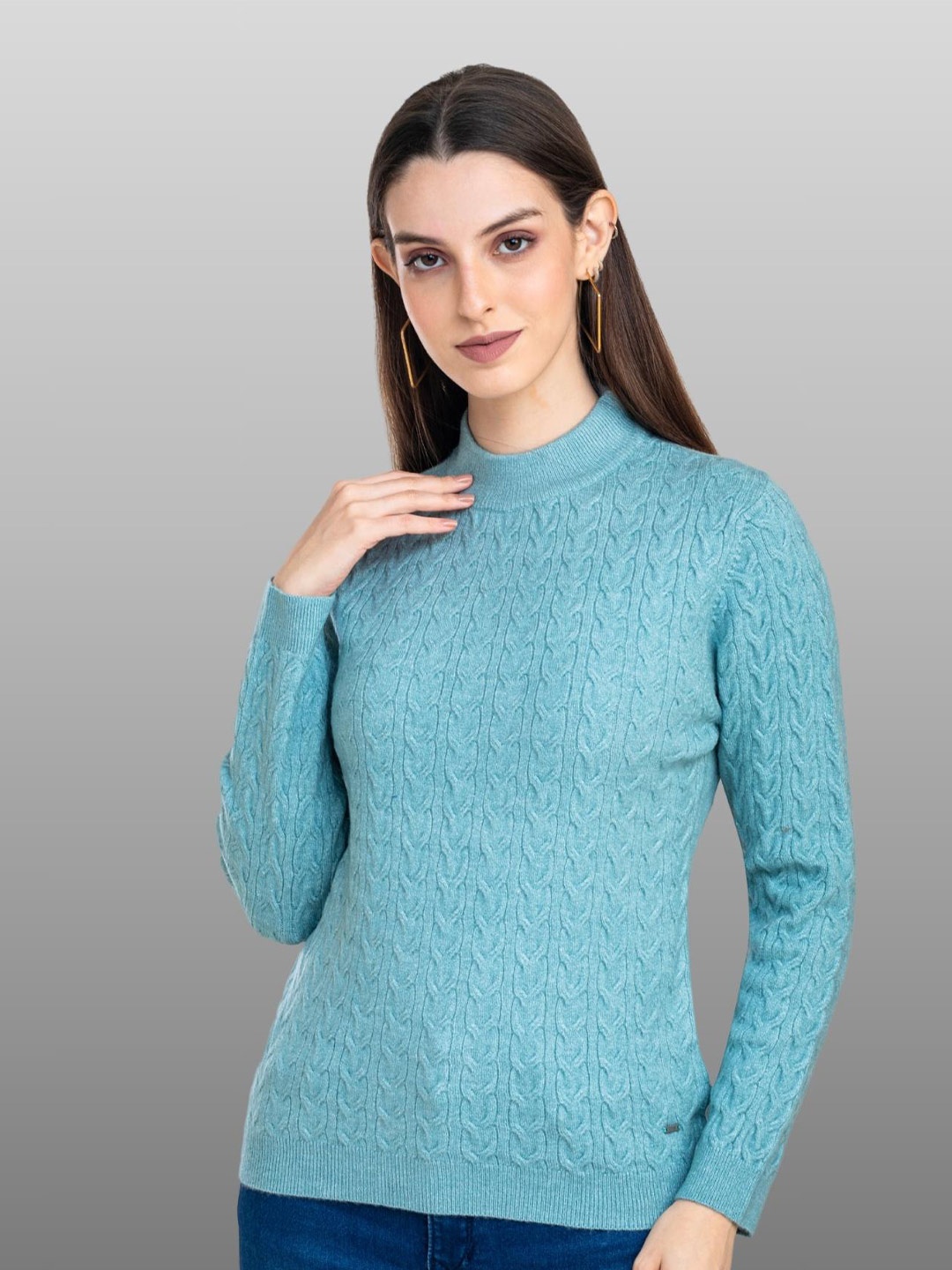 

Moda Elementi Self Design Round Neck Pullover, Blue