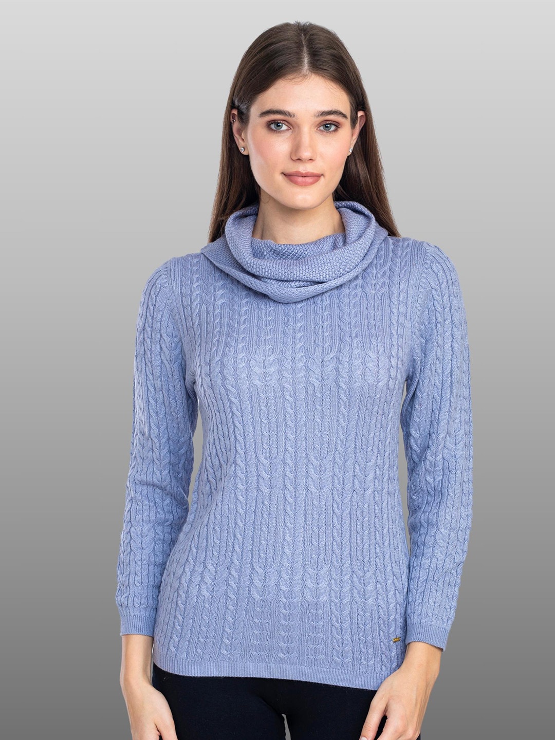 

Moda Elementi Self Design Shawl Collar Pullover, Blue