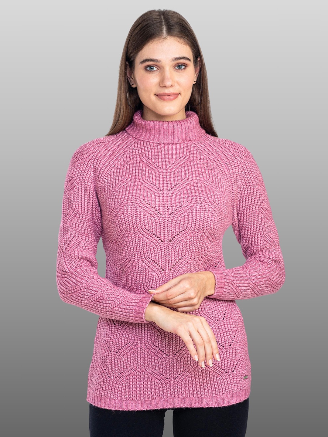 

Moda Elementi Self Design Turtle Neck Pullover, Rose