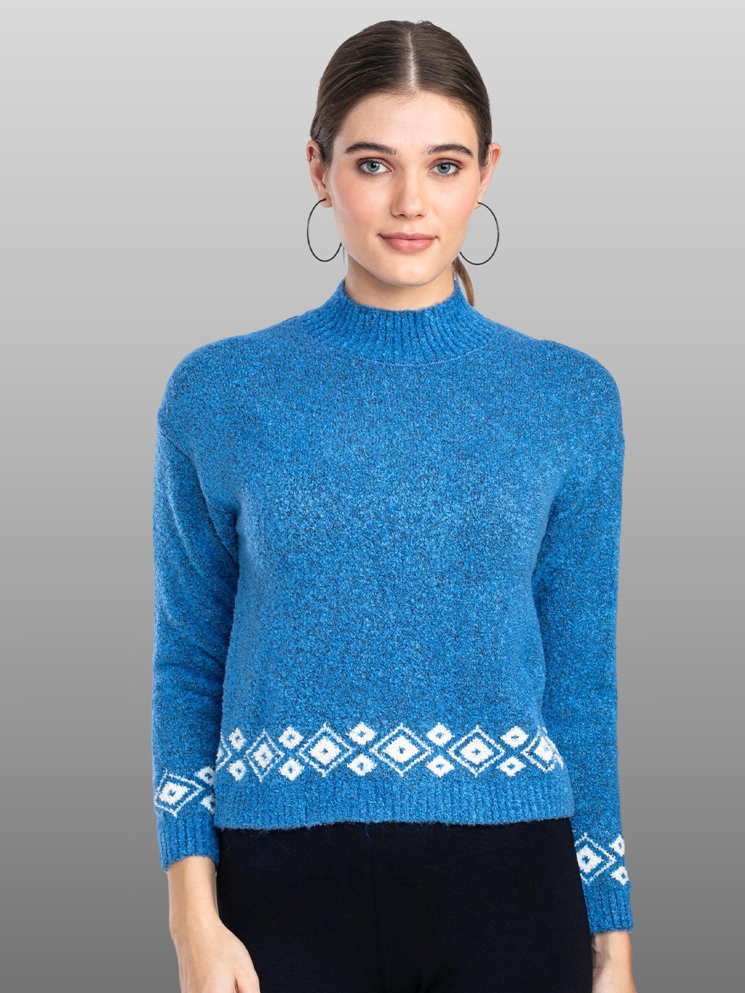 

Moda Elementi Self Design Round Neck Pullover, Blue