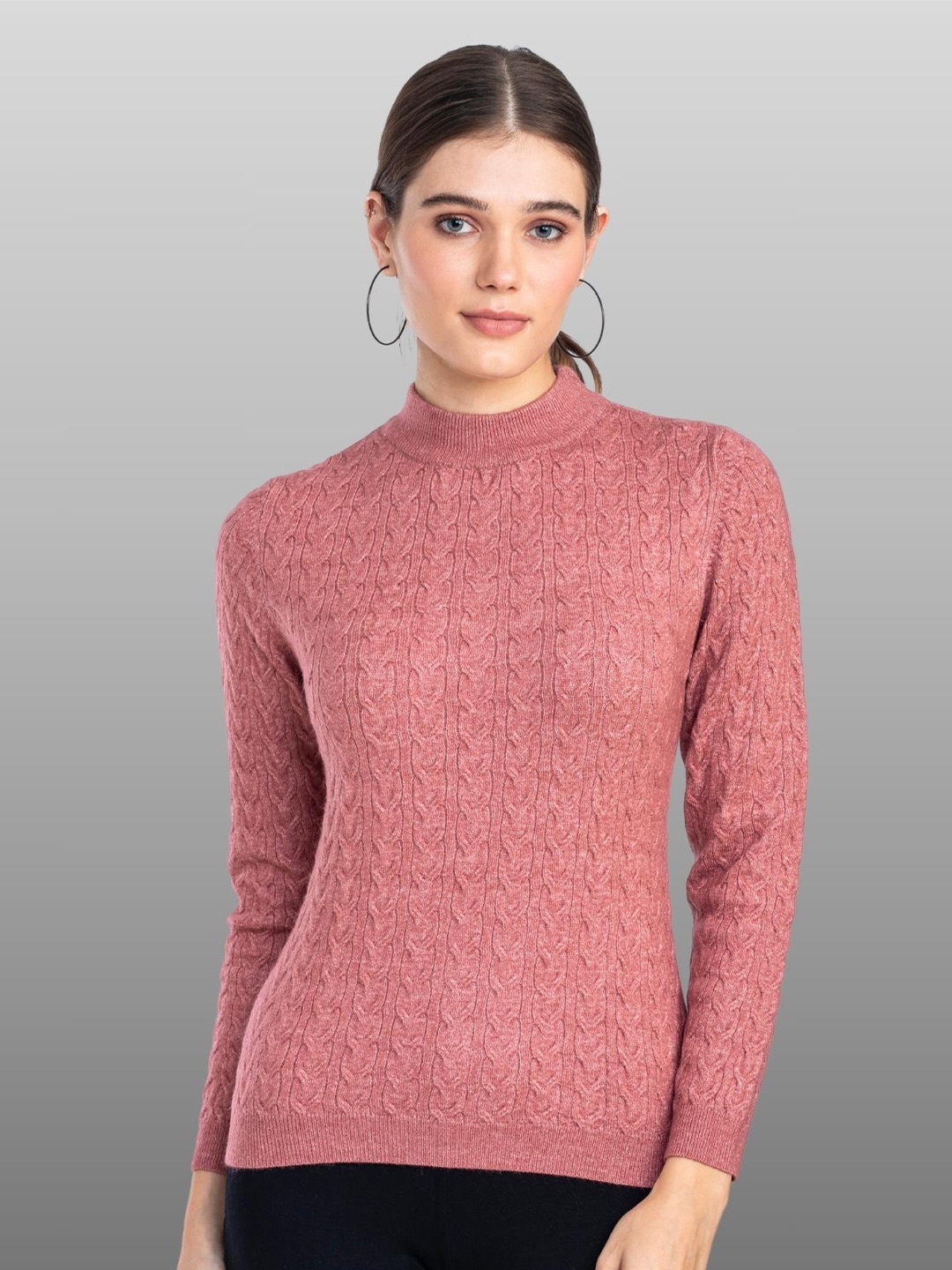 

Moda Elementi Cable Knit Self Design Pullover Sweater, Pink