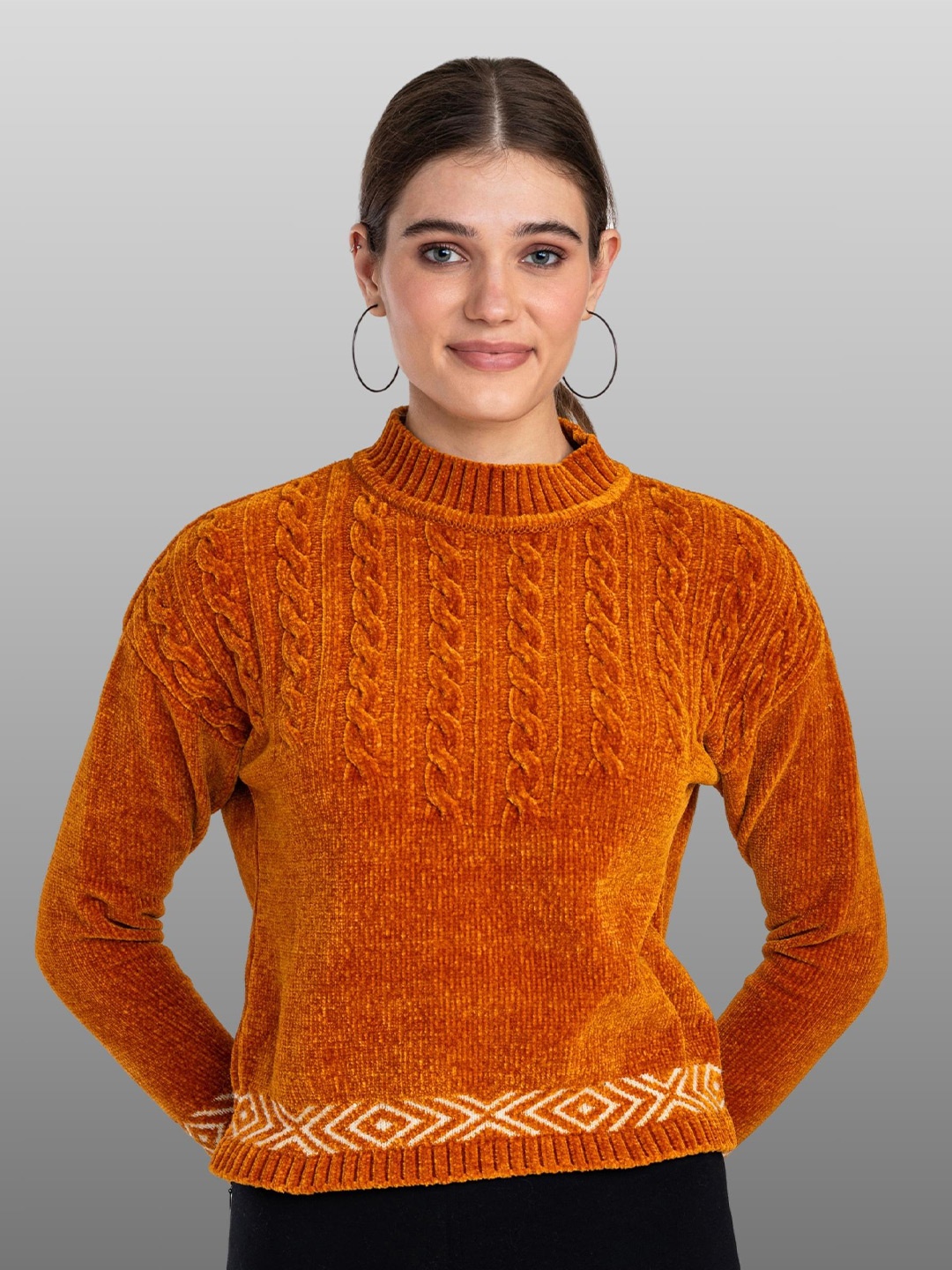 

Moda Elementi Cable Knit Self Design Pullover Sweater, Mustard