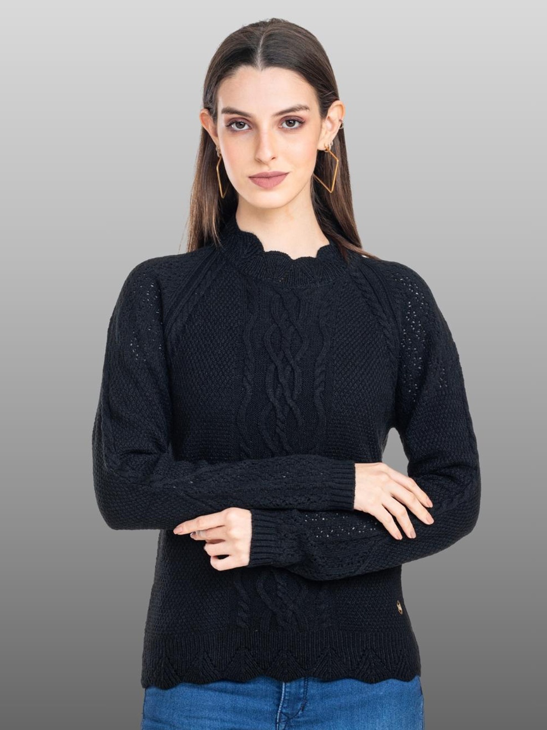 

Moda Elementi Cable Knit Self Design Pullover Sweater, Black