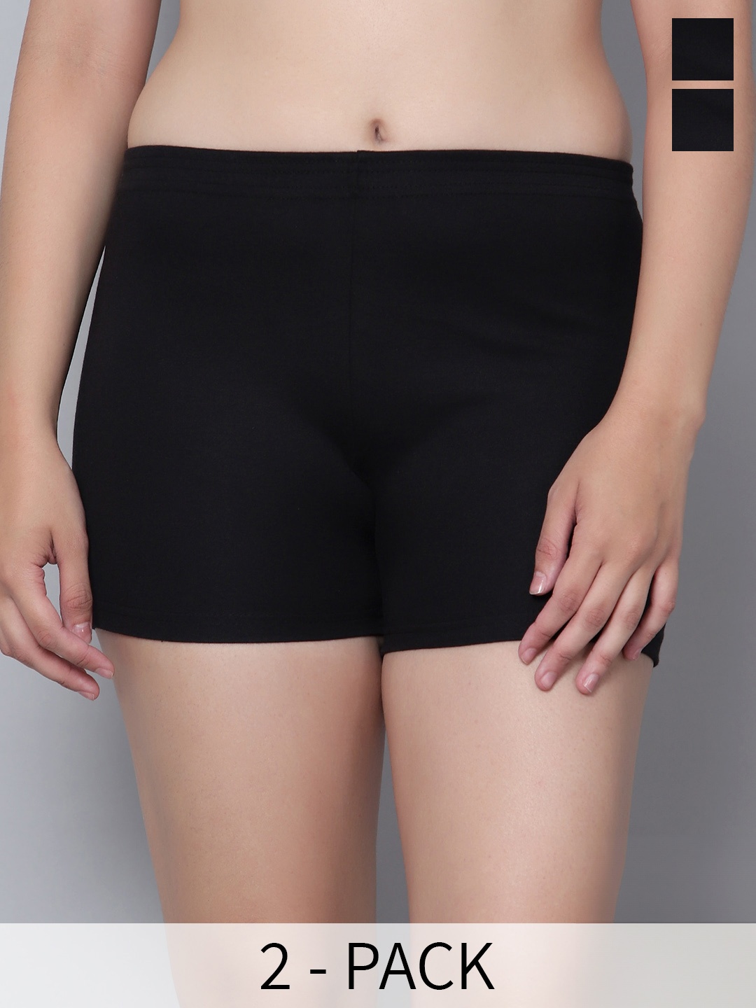 

Aimly Women Pack of 2 Skinny Fit Cotton Cycling Sports Shorts, Black