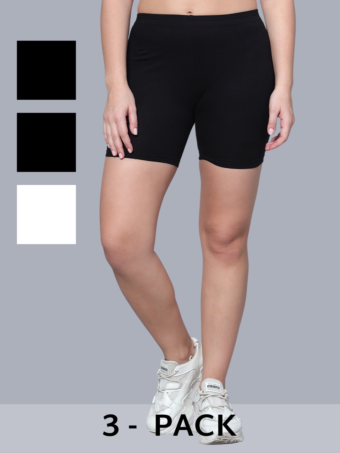

Aimly Pack Of 3 Women Cotton Skinny Fit Gym Cycling Yoga Sports Short, Black