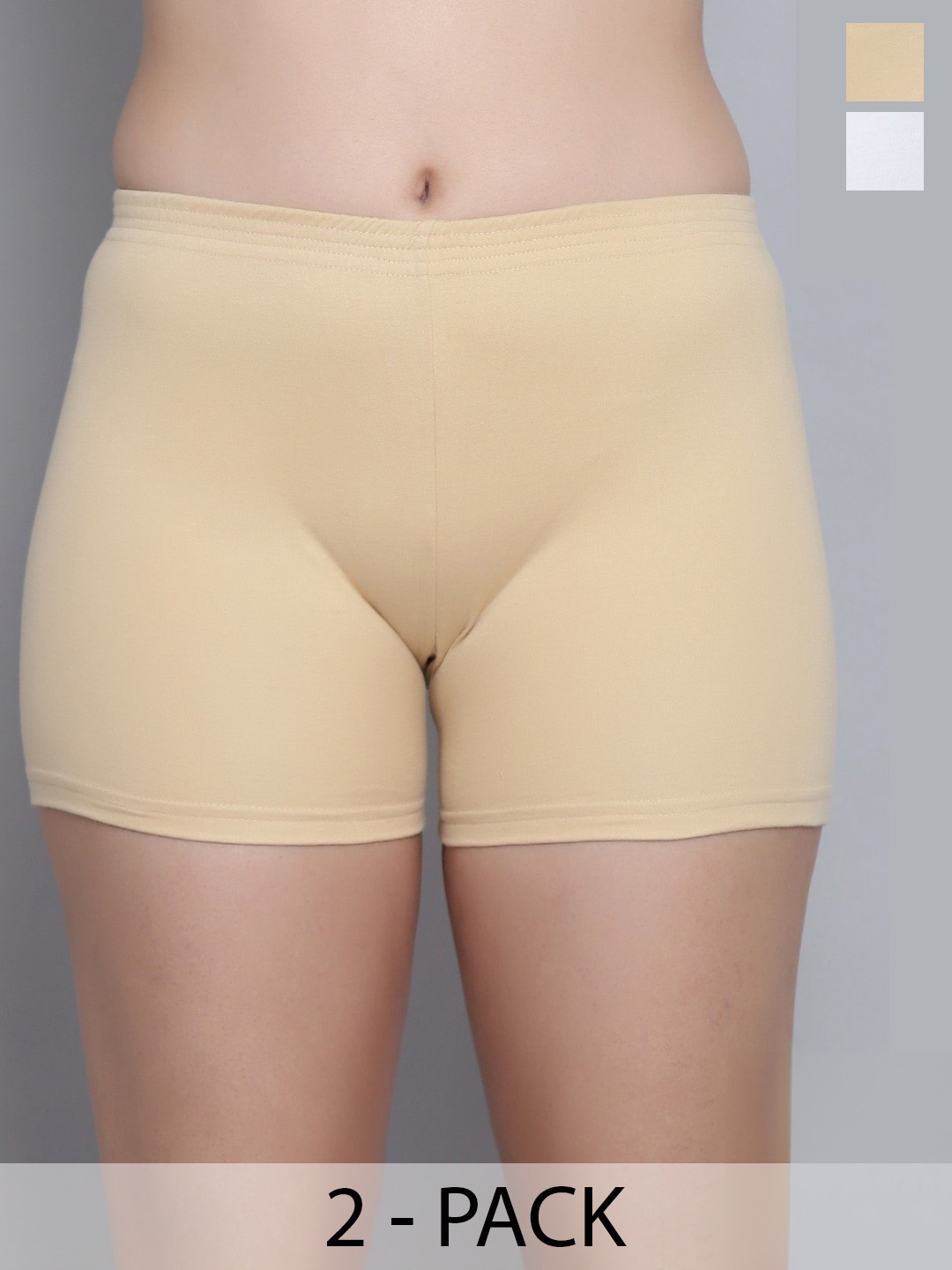 Aimly Women Pack of 2 Skinny Fit Cotton Cycling Sports Shorts, Beige