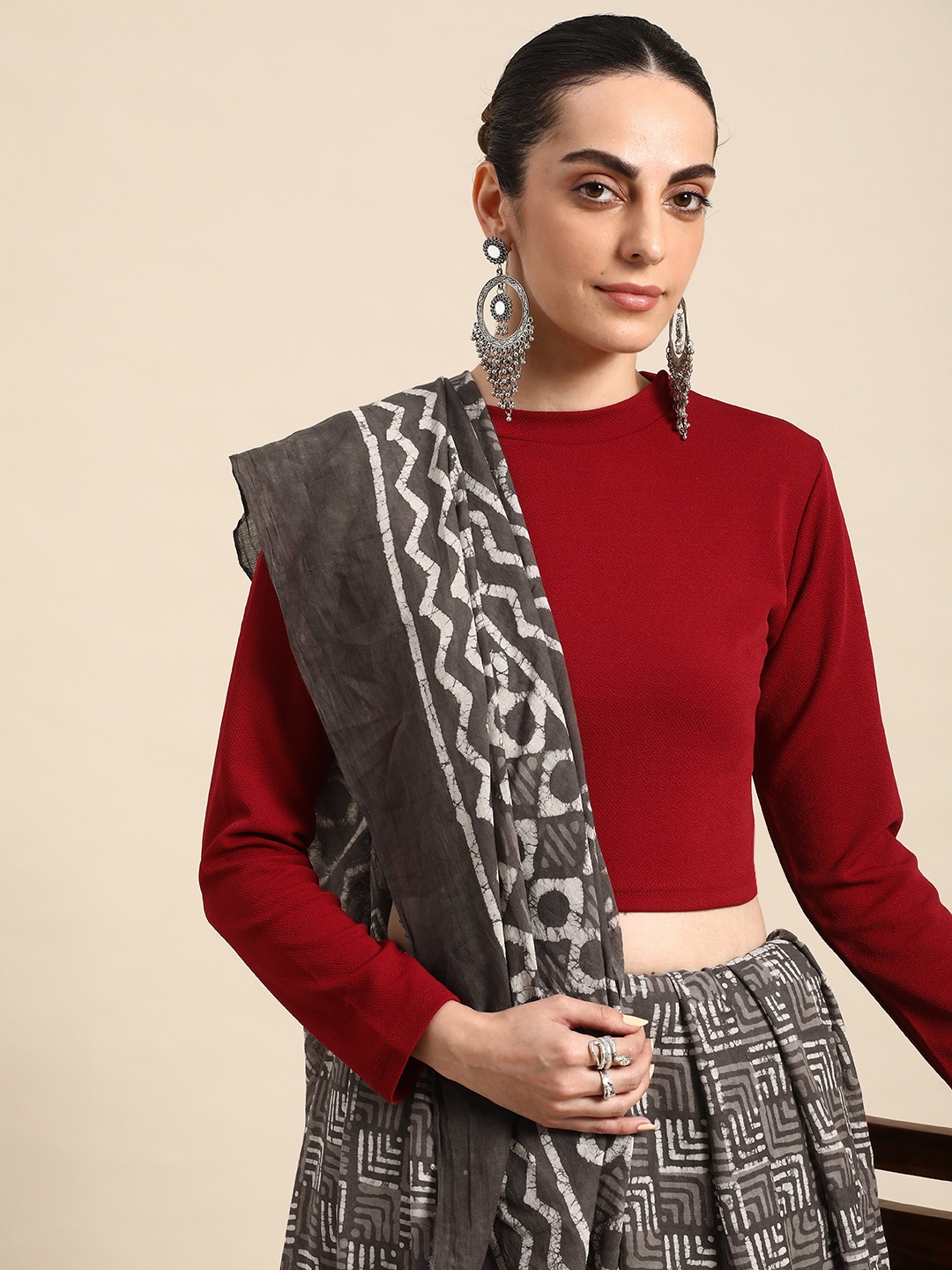 

Taavi Dabu Printed Pure Cotton Block Print Saree, Brown