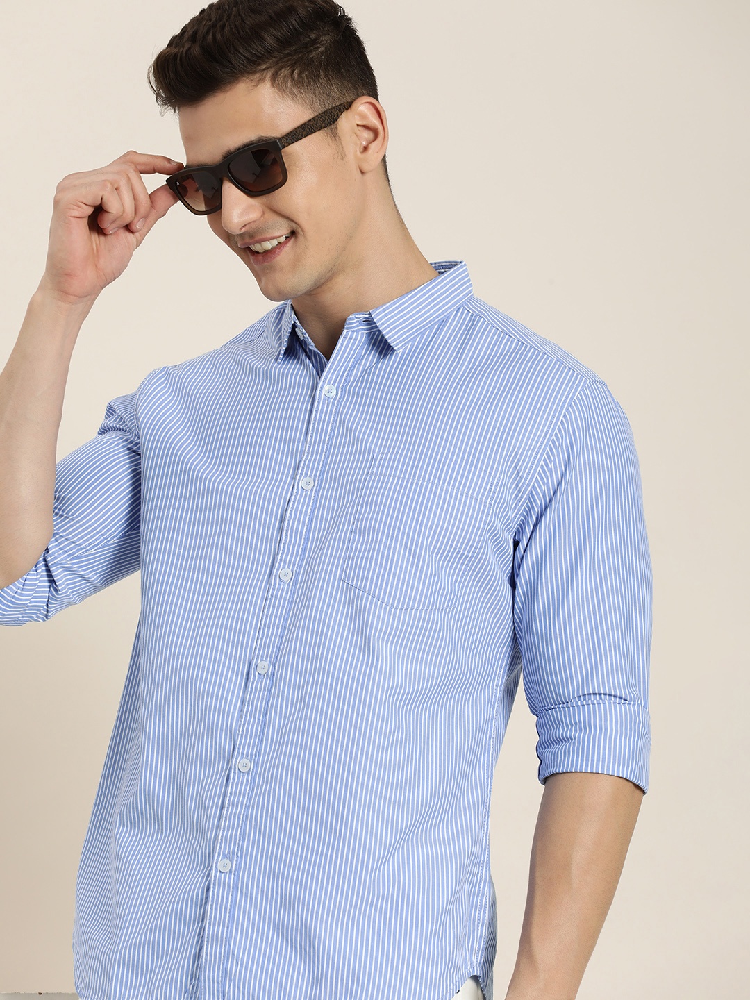 

HERE&NOW Men Slim Fit Striped Casual Shirt, Blue