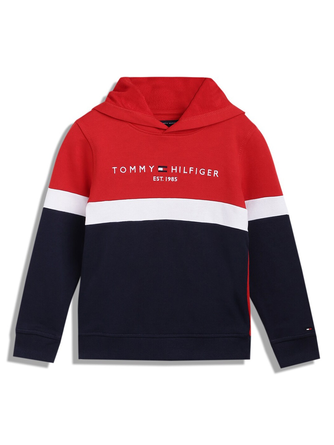

Tommy Hilfiger Boys Colourblocked Hooded Pure Cotton Sweatshirt, Red