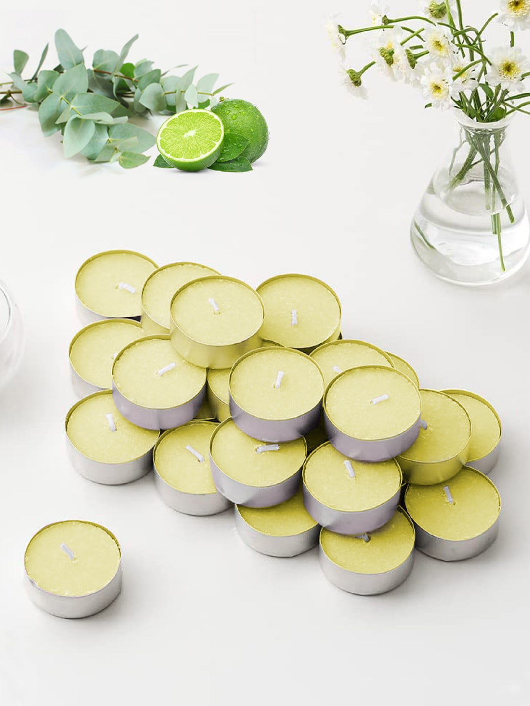 

ThinkArtDecor Yellow 12 Pieces Lime scented Tealight Candles, Lime green