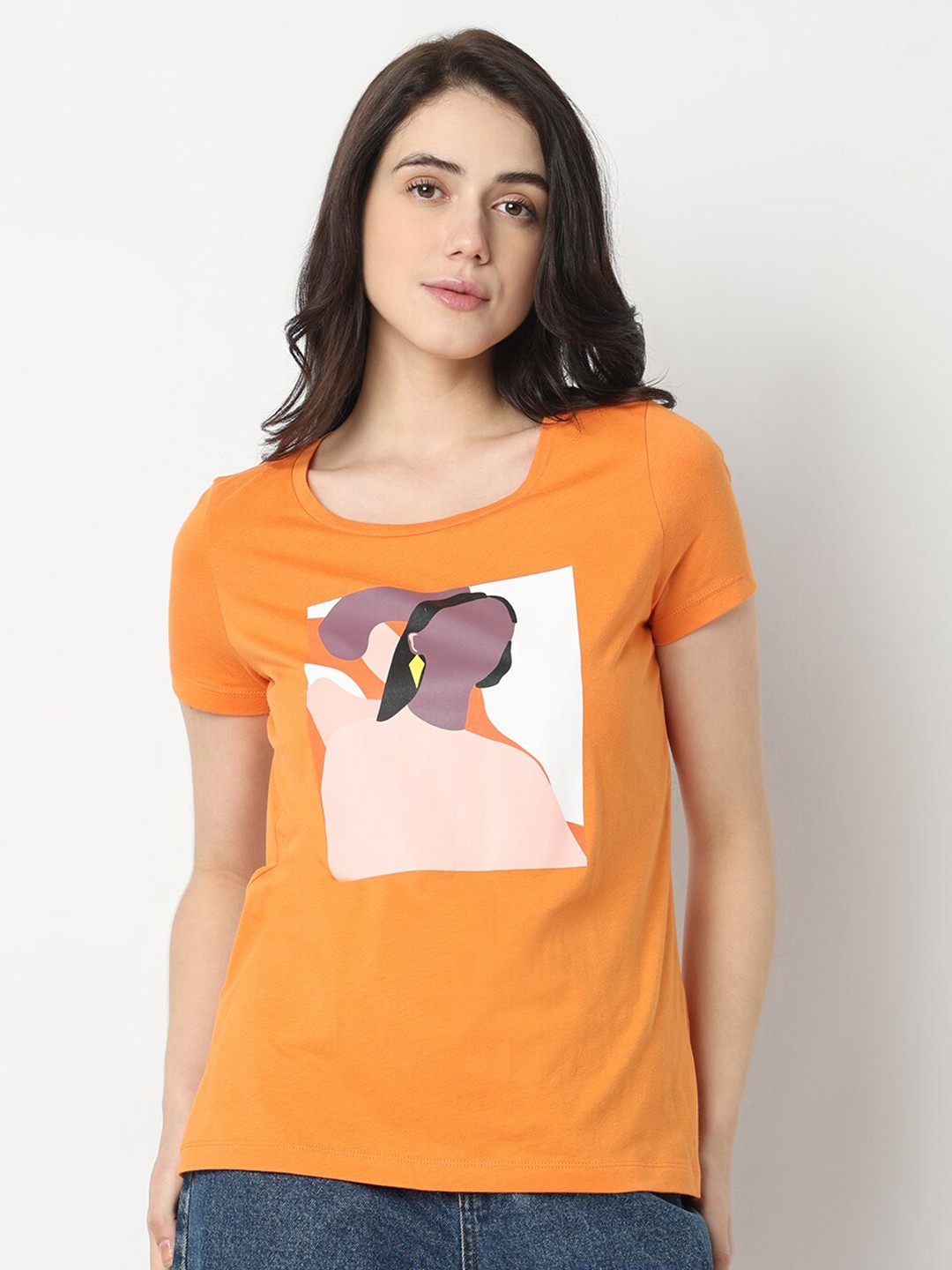 

Vero Moda Graphic Printed Pure Cotton T-shirt, Orange