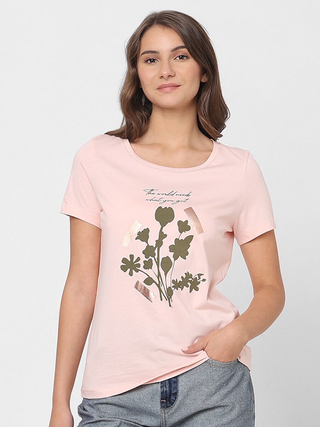 

Vero Moda Floral Printed Pure Cotton T-shirt, Pink
