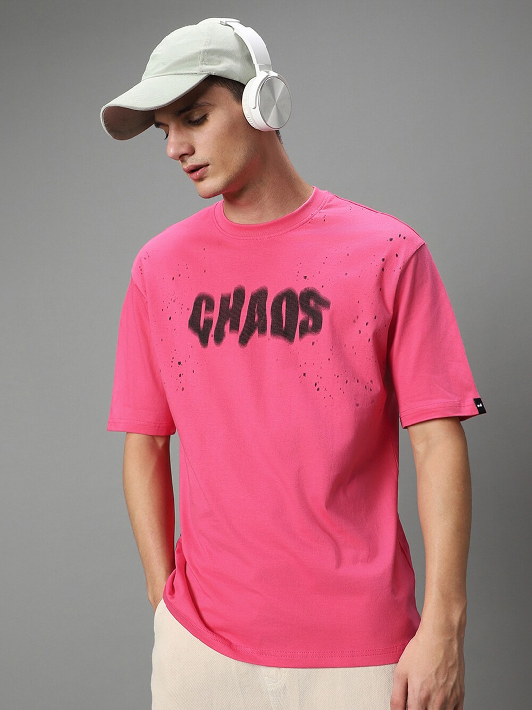 

Bewakoof Typography Printed Oversized Cotton T-shirt, Pink