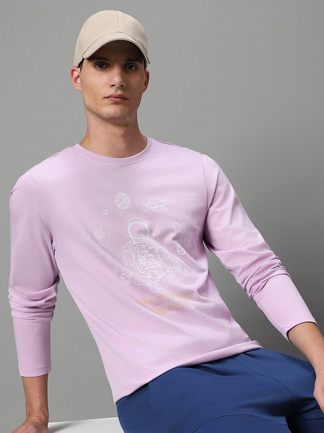 

Bewakoof Purple One With The Universe Graphic Printed Cotton T-shirt