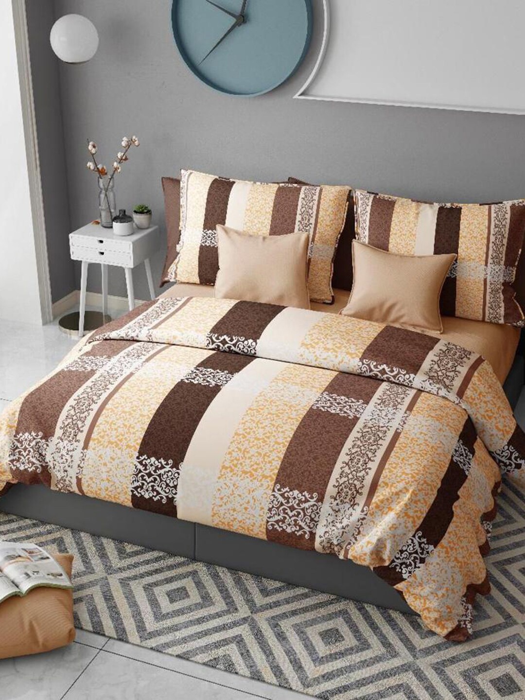 

ROMEE Beige & Brown Ethnic Motifs Microfiber 144 TC Queen Bedsheet with 2 Pillow Covers