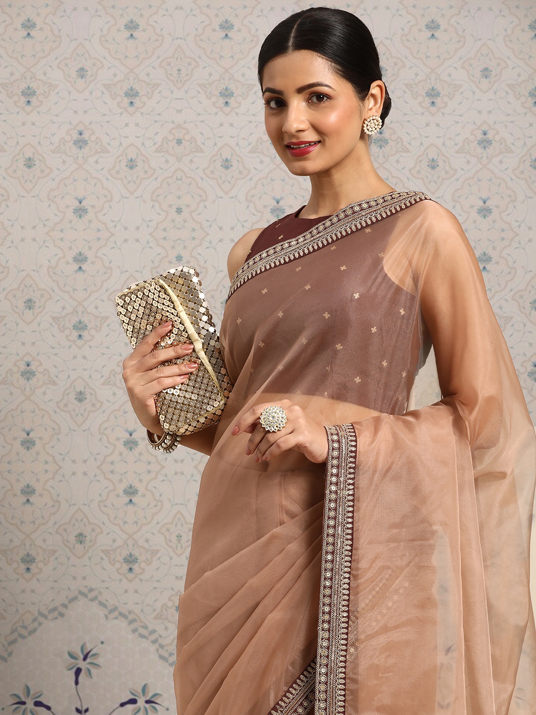 

House of Pataudi Zari Organza Saree, Beige