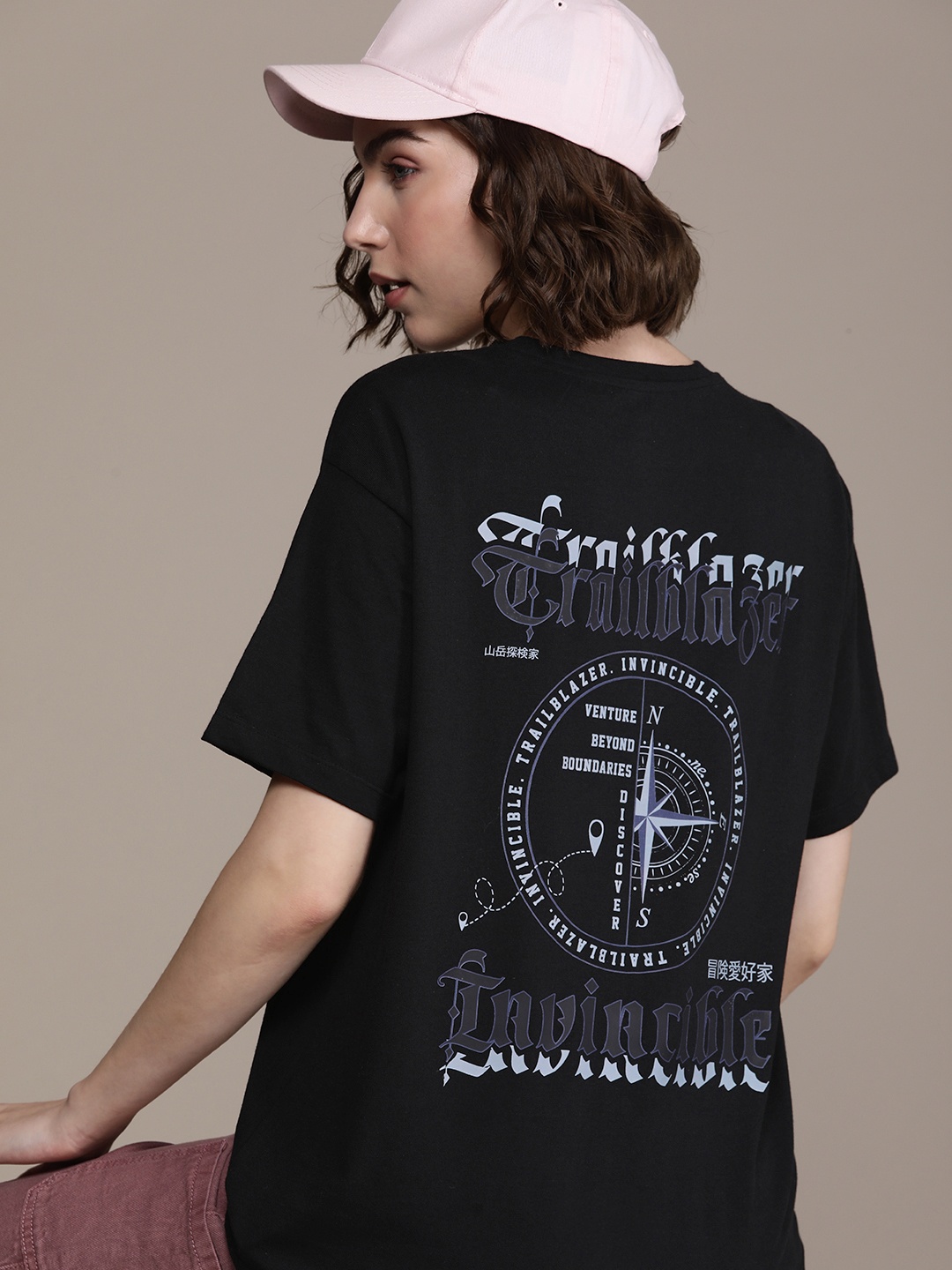 

Roadster Women Graphic Printed Oversized T-shirt, Black