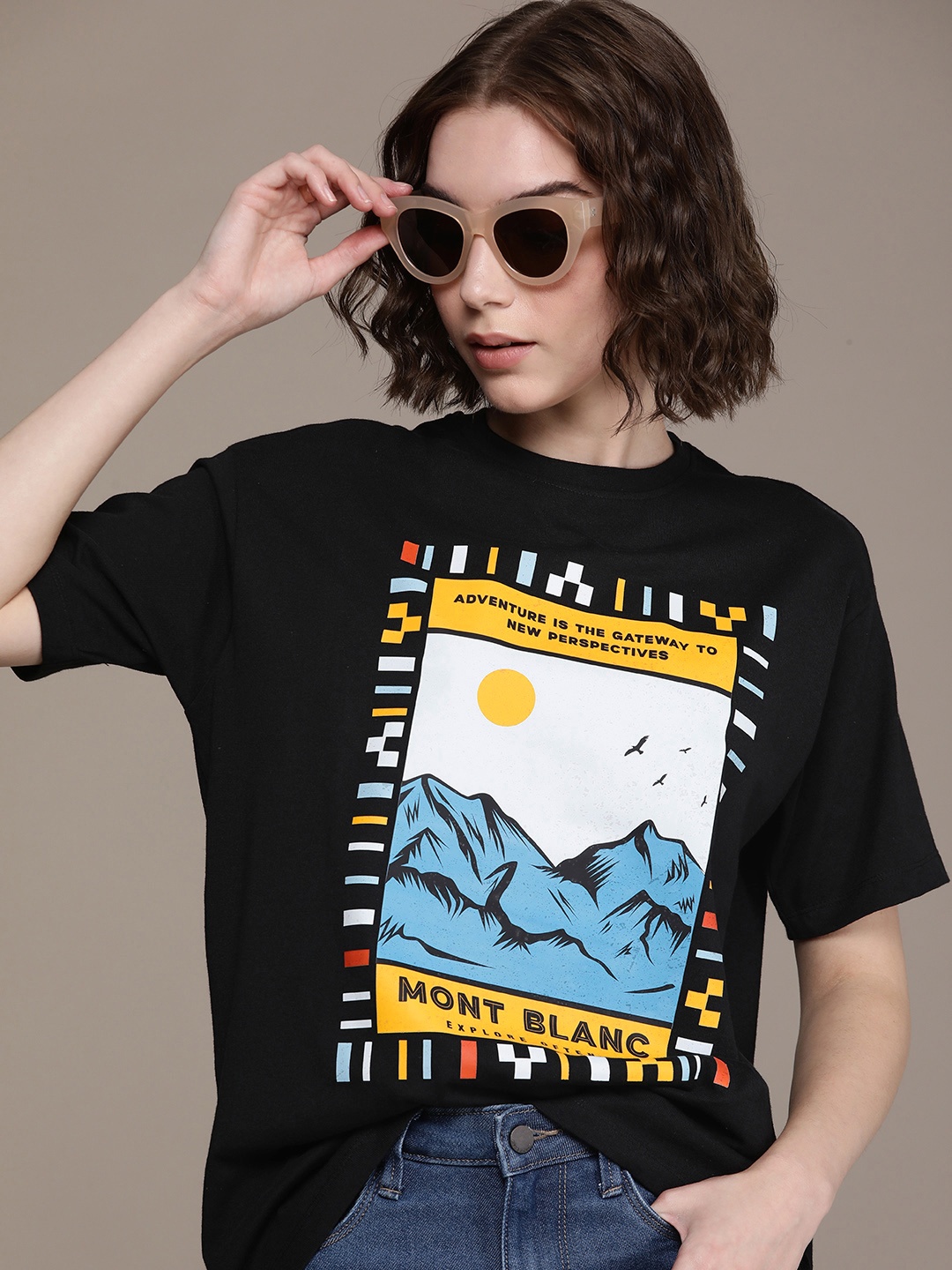 

Roadster Women Graphic Printed Oversized T-shirt, Black