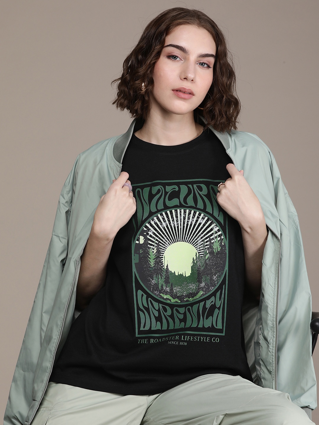 

Roadster Women Graphic Printed Oversized T-shirt, Black