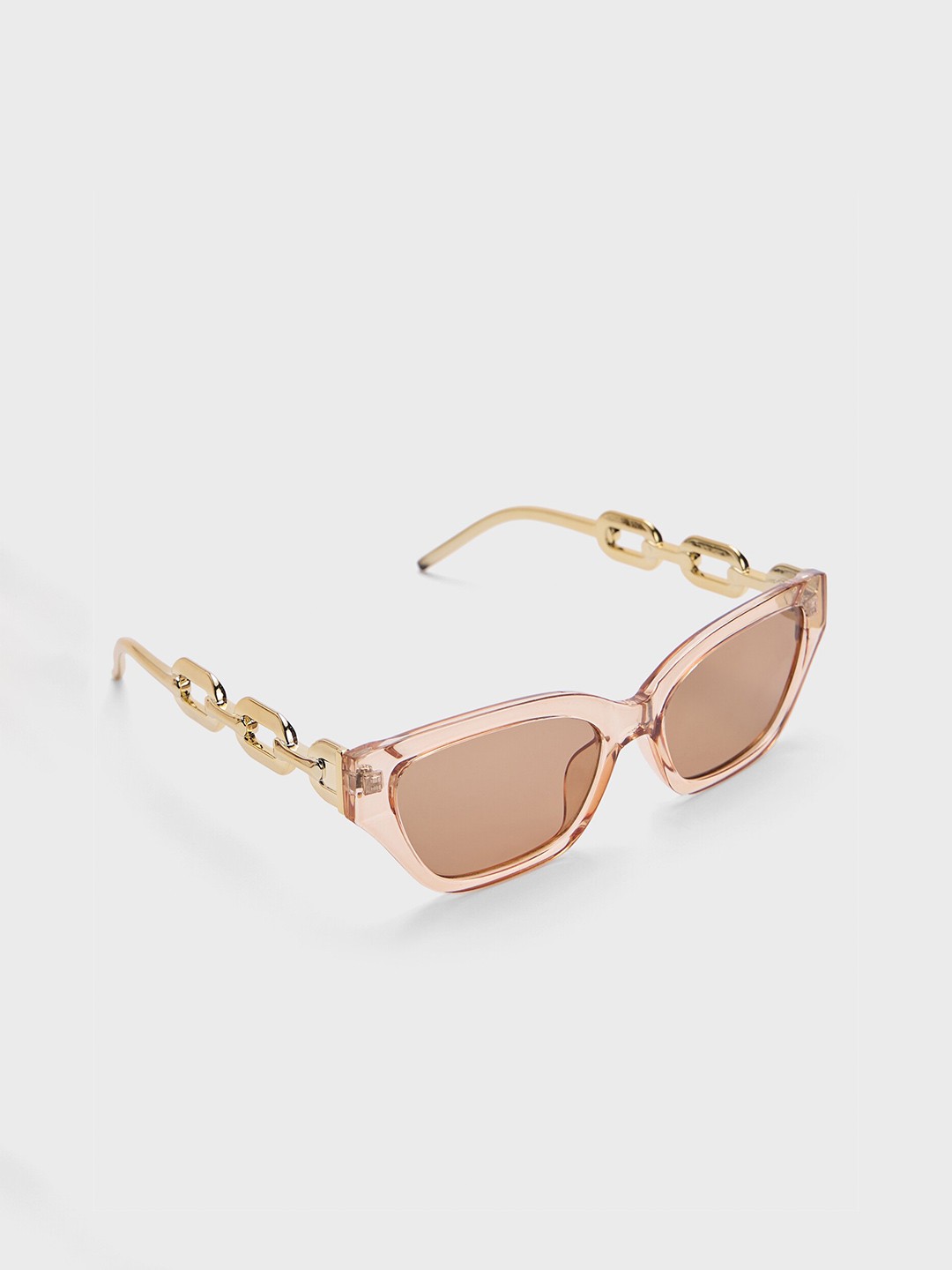 

20Dresses Women Translucent Chain Link Temples Acrylic Rectangular Sunglasses-SG010997, Brown