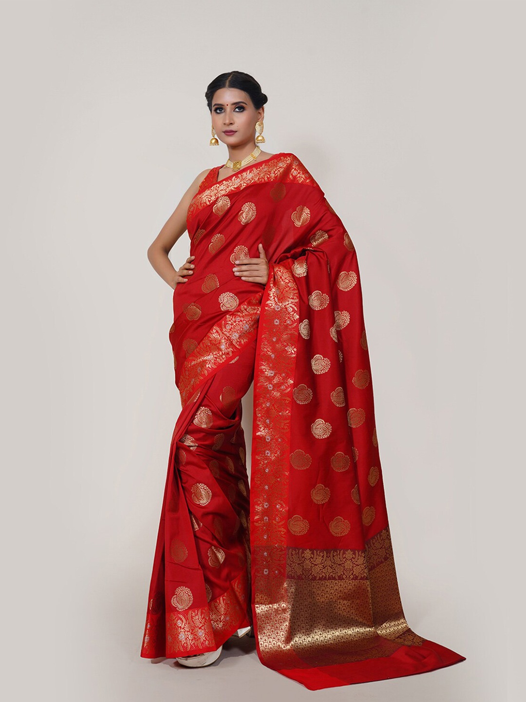 

PTIEPL Banarasi Silk Works Ethnic Motifs Woven Design Zari Banarasi Saree, Red