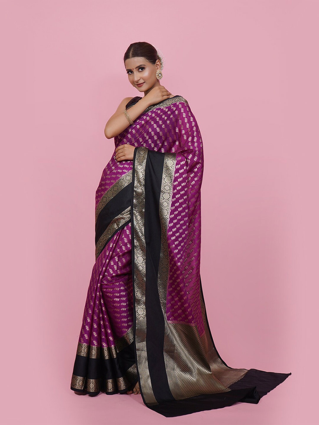 

PTIEPL Banarasi Silk Works Striped Woven Design Zari Banarasi Saree, Purple