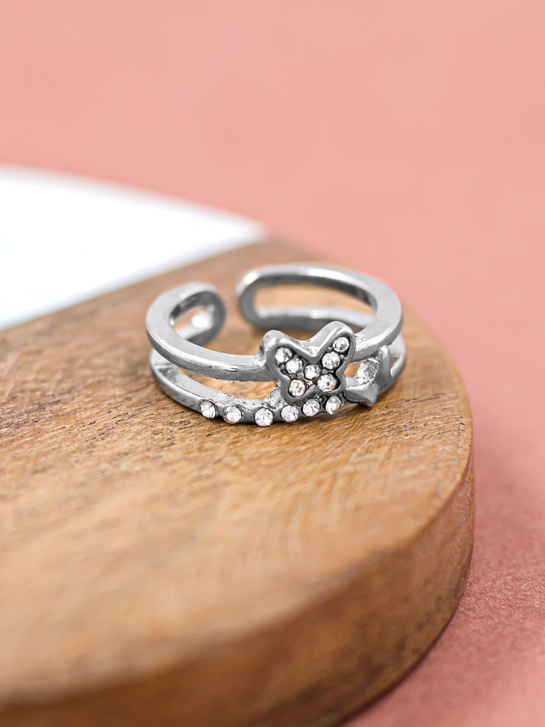 

Bellofox Silver-Plated Adjustable Stone Studded Finger Ring
