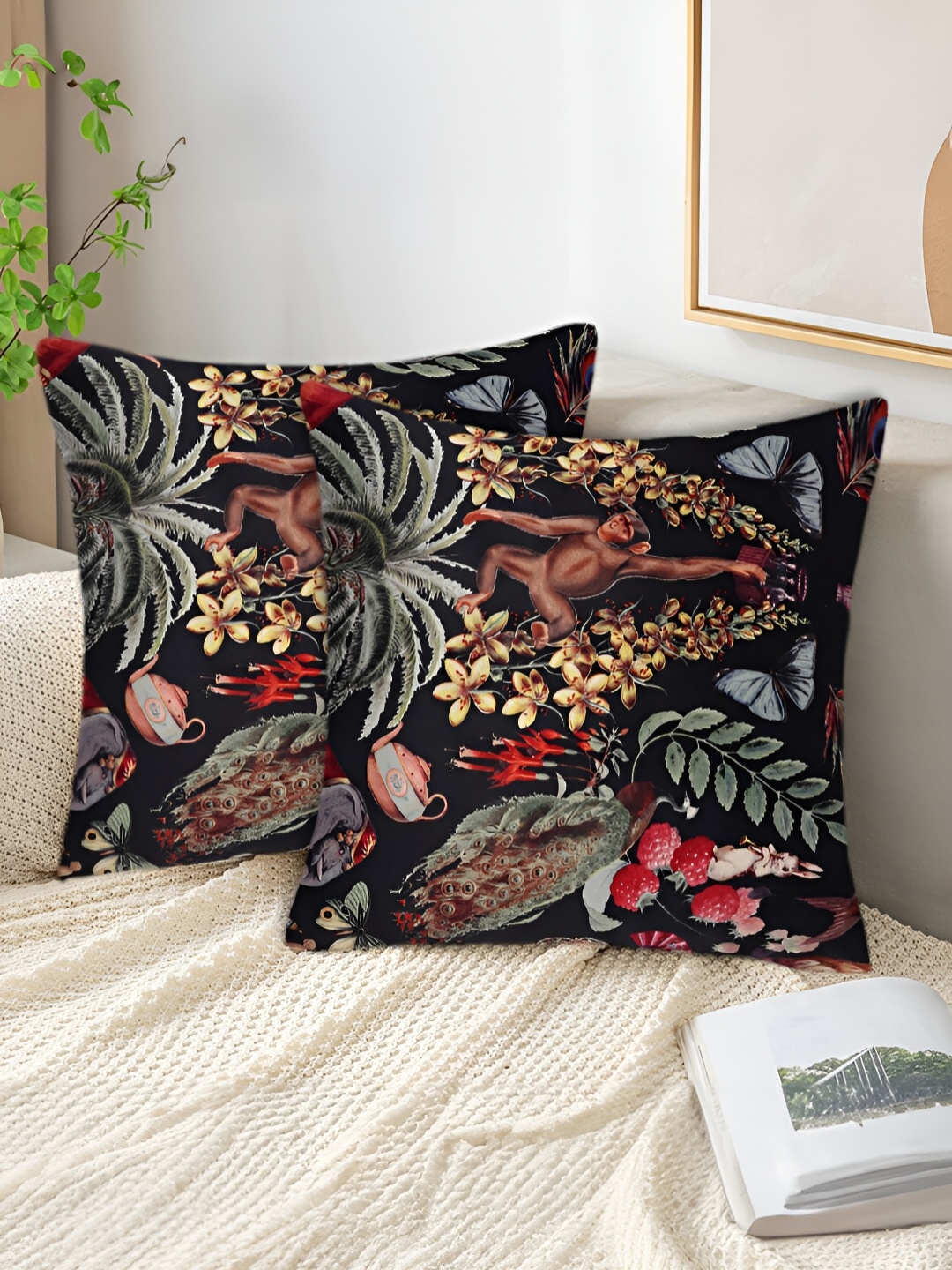 

Tesmare Black & Red 2 Pieces Animal Print Velvet Square Cushion Covers