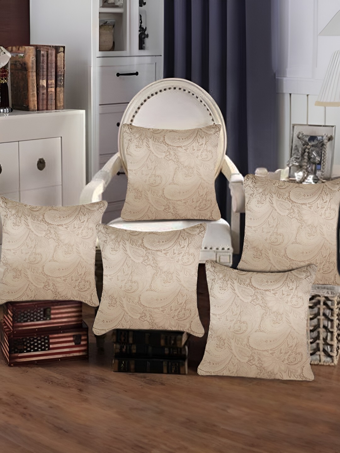 

Tesmare Beige & Brown 5 Pieces Paisley Ethnic Motifs Suede Square Cushion Covers