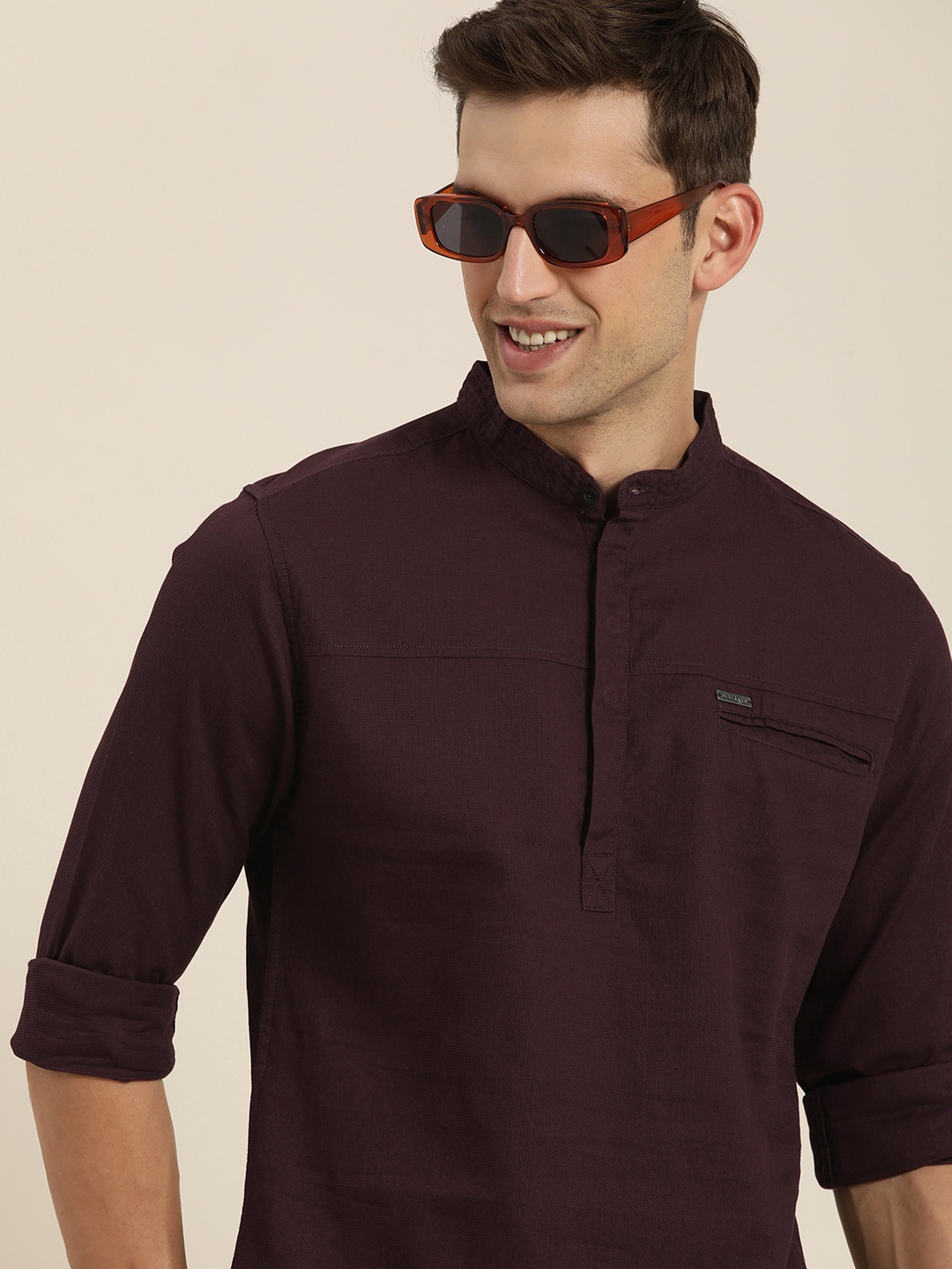 

HERE&NOW Men Solid Slim Fit Opaque Casual Shirt, Brown