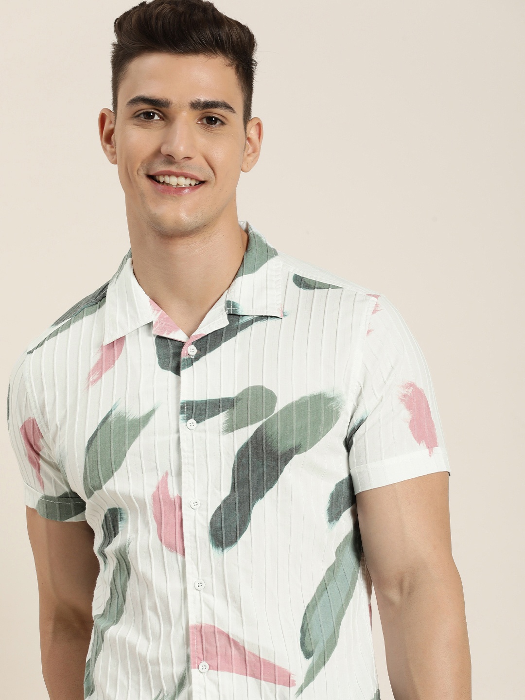 

HERE&NOW Men Slim Fit Abstract Printed Casual Shirt, White