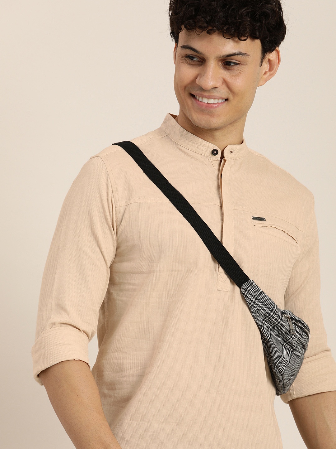 

HERE&NOW Men Slim Fit Solid Casual Shirt, Cream