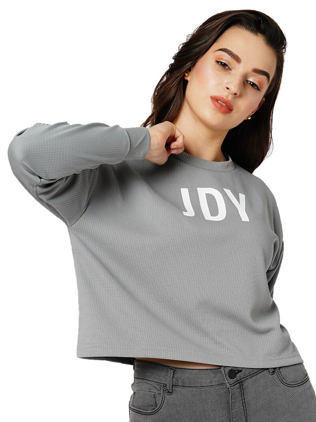 

ONLY Alphanumeric Printed Round Neck Pullover Sweatshirt, Grey