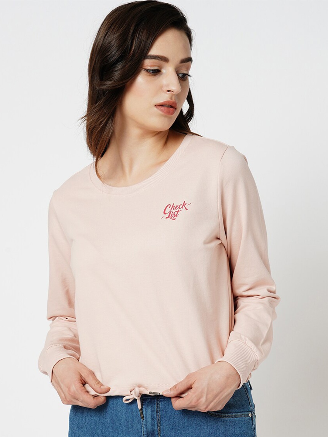 

ONLY Round Neck Pure Cotton Pullover Sweatshirt, Peach