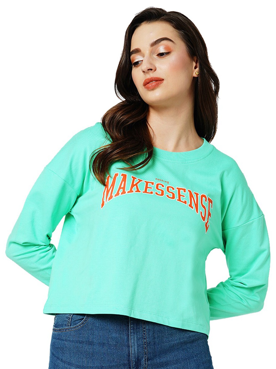 

ONLY Typography Printed Pure Cotton Pullover Sweatshirt, Sea green