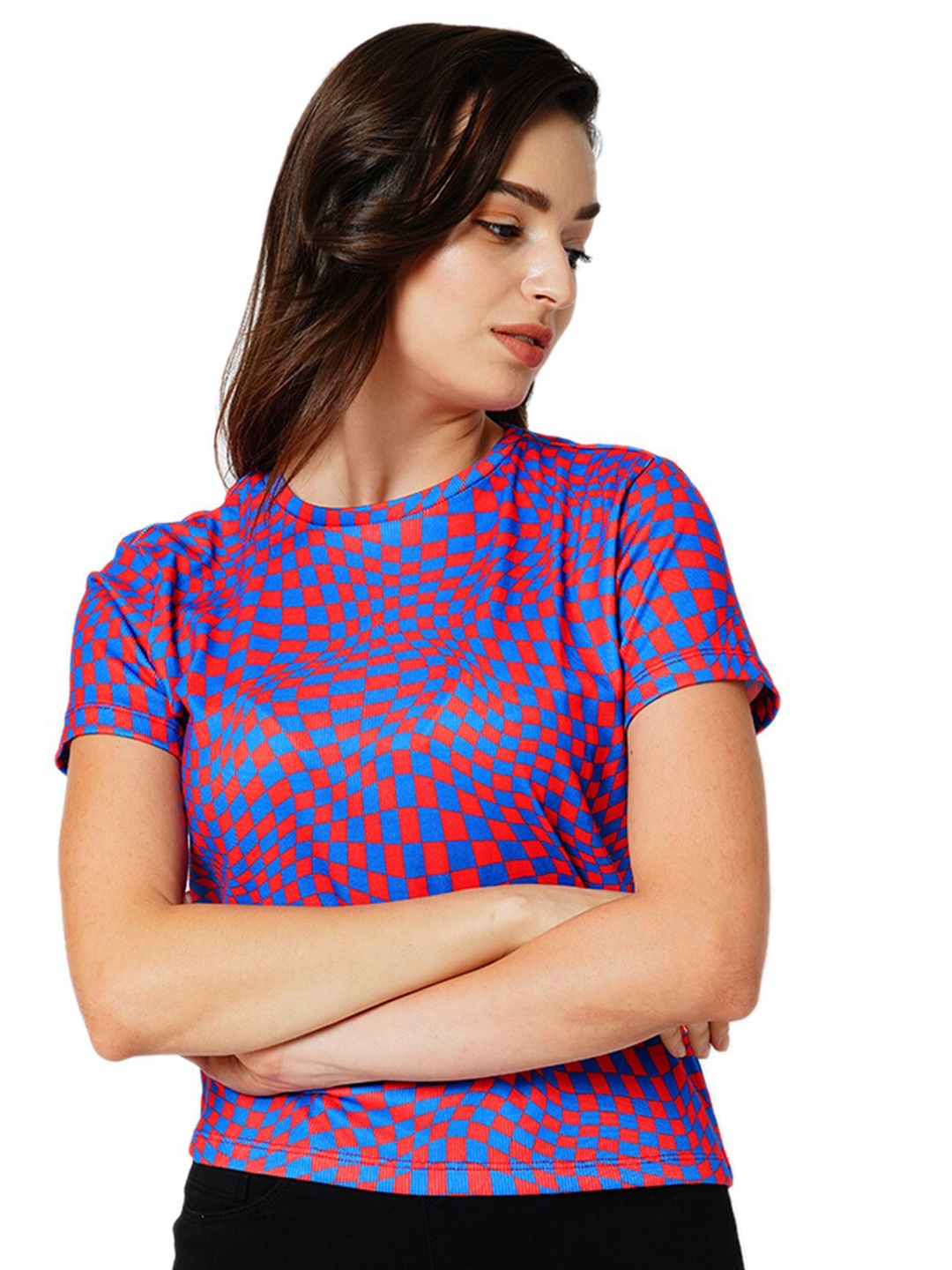 

ONLY Geometric Printed Round Neck T-shirt, Red
