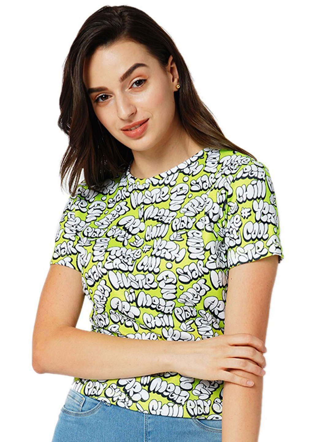 

ONLY Typography Printed Round Neck T-shirt, Yellow