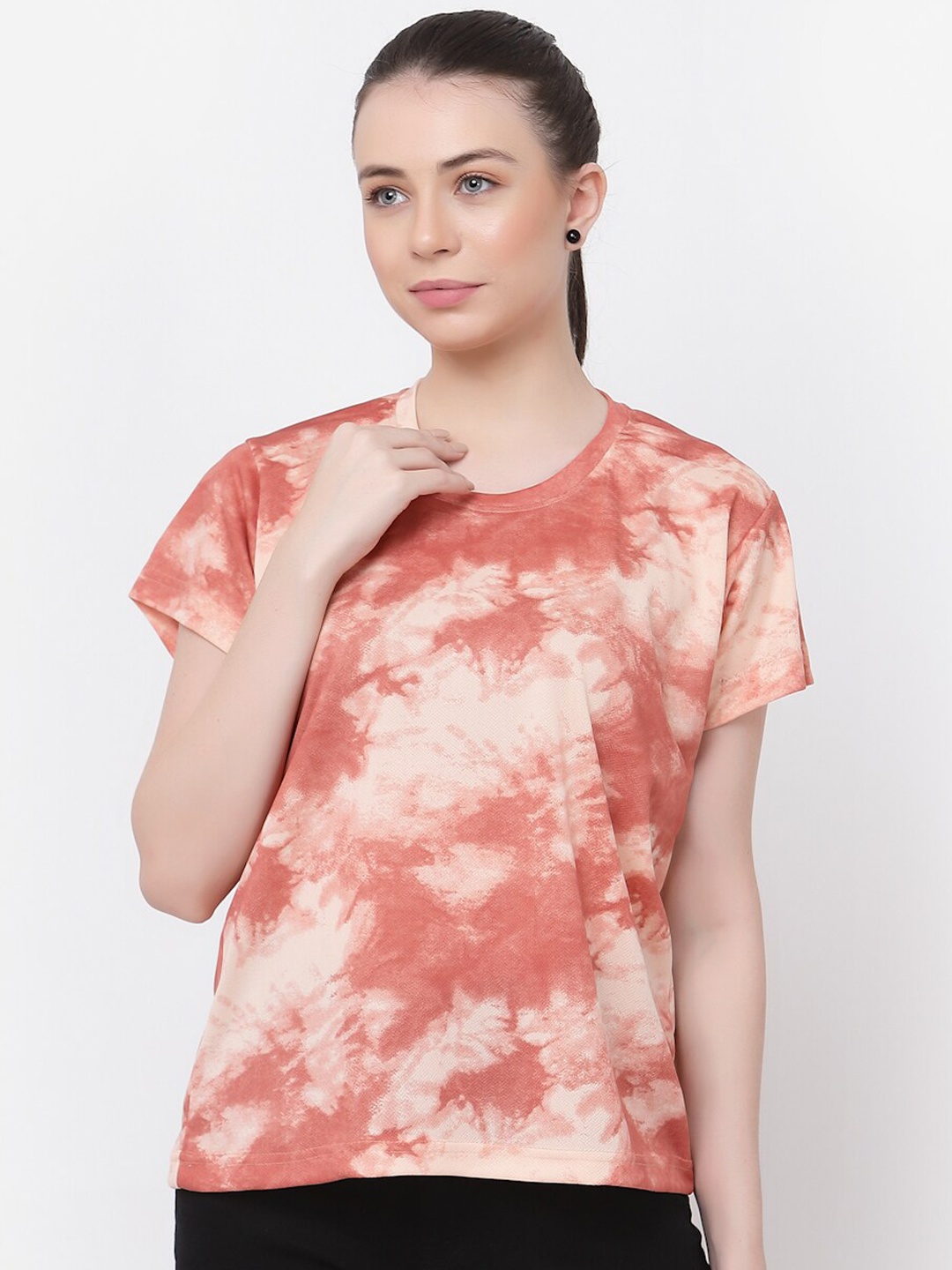 

UZARUS Tie And Dye Round Neck T-shirt, Peach