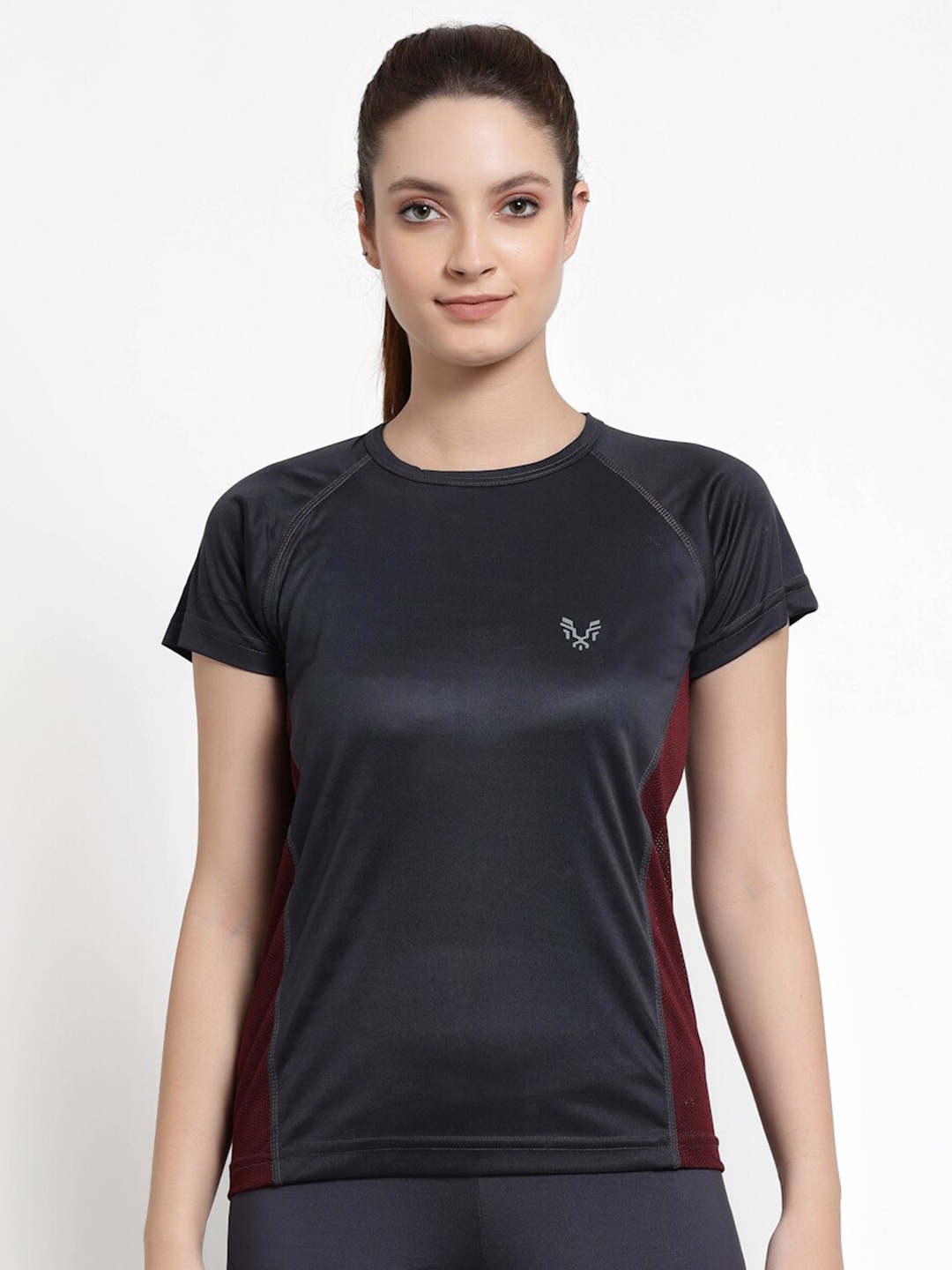 

UZARUS Colourblocked Round Neck Dry Fit Training or Gym T-shirt, Grey