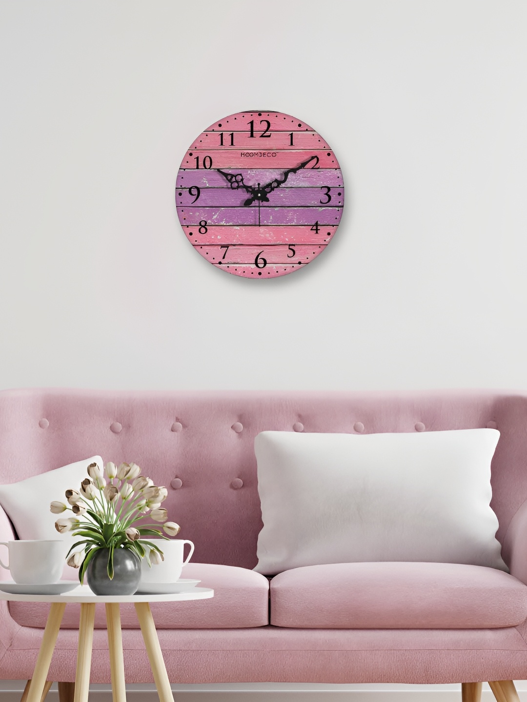 

HOOMDECO Pink & Lavender Printed Round Vintage Wall Clock