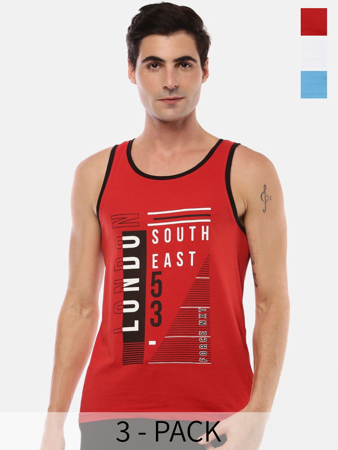 

Force NXT Pack Of 3 Printed Pure Cotton Innerwear Vests MNAL-431-PO3-SKDR-SAMBA-WHT, Red