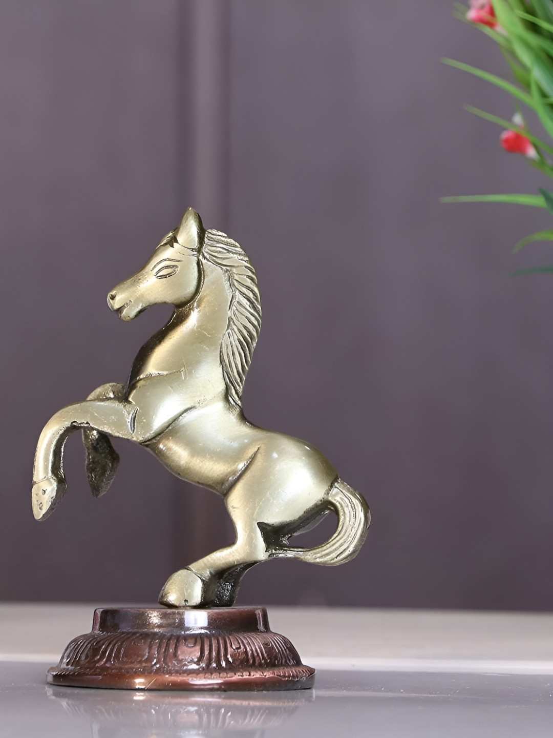 

HOME AUZAR Antique Brown Brass Jumping Horse Fengshui Vastu Showpiece