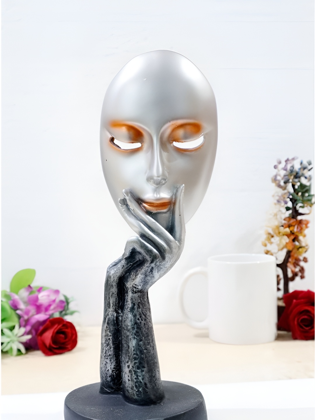

HOME AUZAR Silver-Toned Medium lady Face Statue Sculptures Showpiece