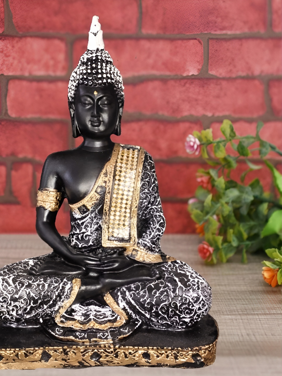 

HOME AUZAR Black & White Medium Meditating Buddha Showpiece