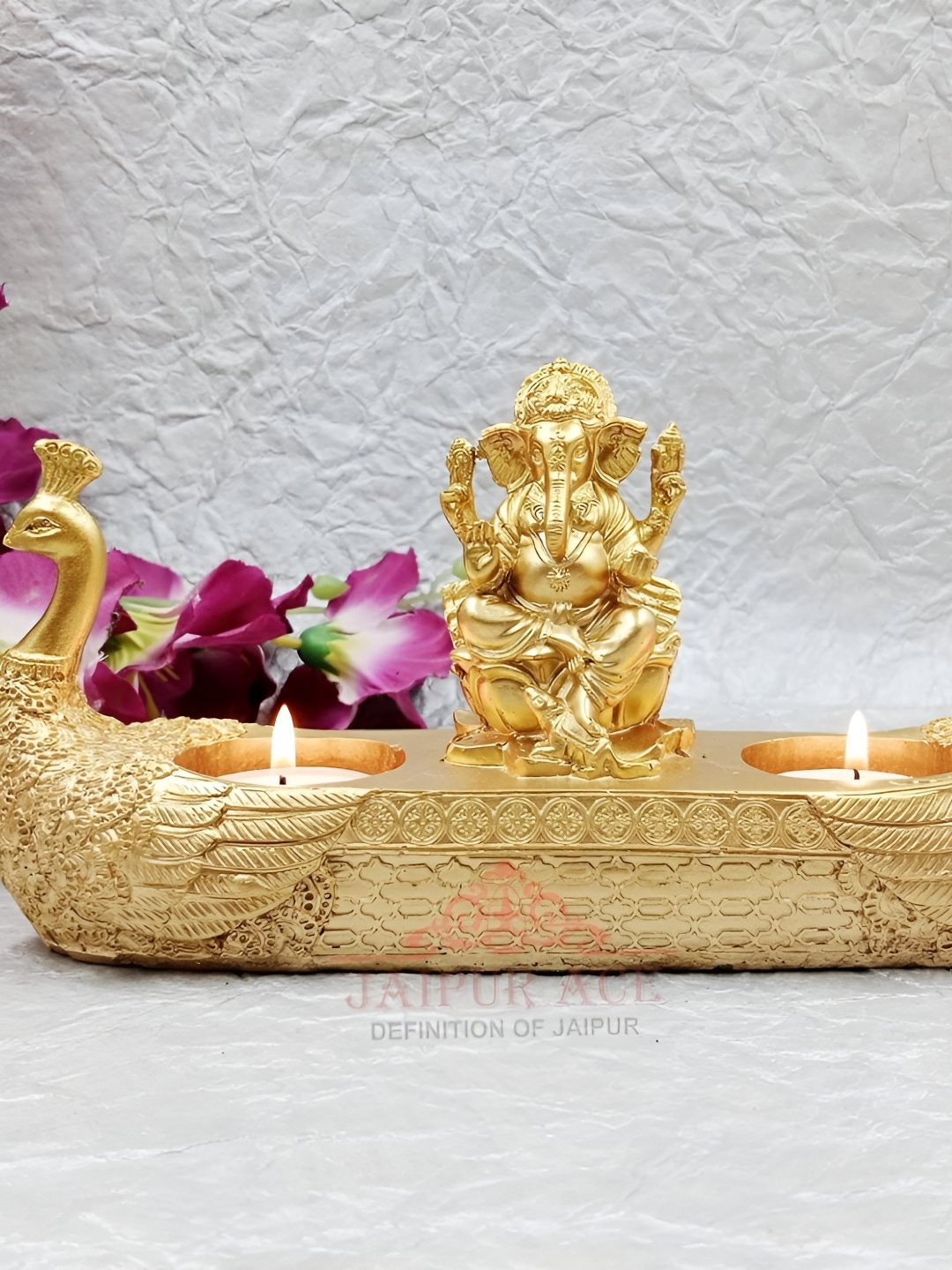 

HOME AUZAR Gold Toned Vinayak Ji Statue On Peacock Religious Idol Showpiece