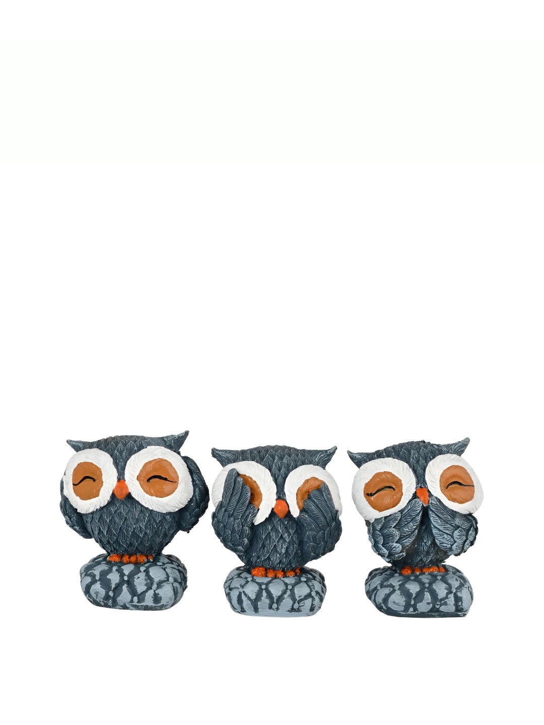 

HOME AUZAR Grey & White 3 Pieces Owl Handcrafted Showpiece