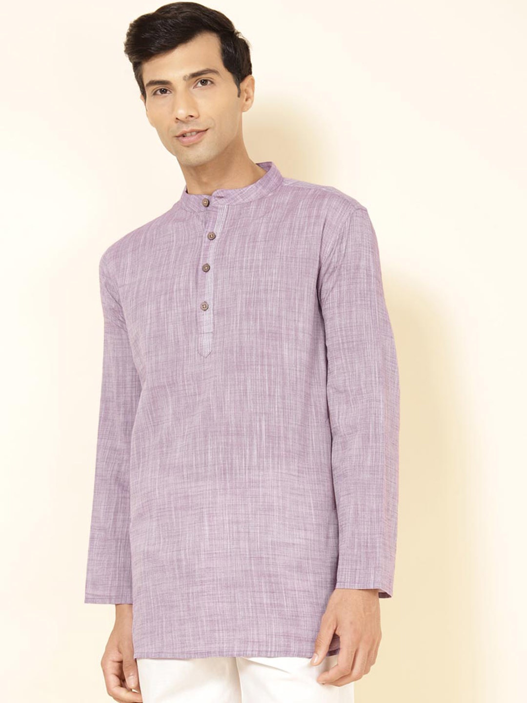 

Fabindia Striped Mandarin Collar Kurta, Purple