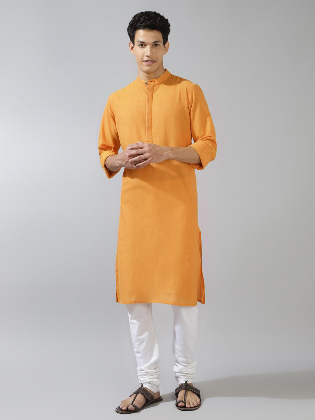 

Fabindia Solid Band Collar Kurta, Yellow