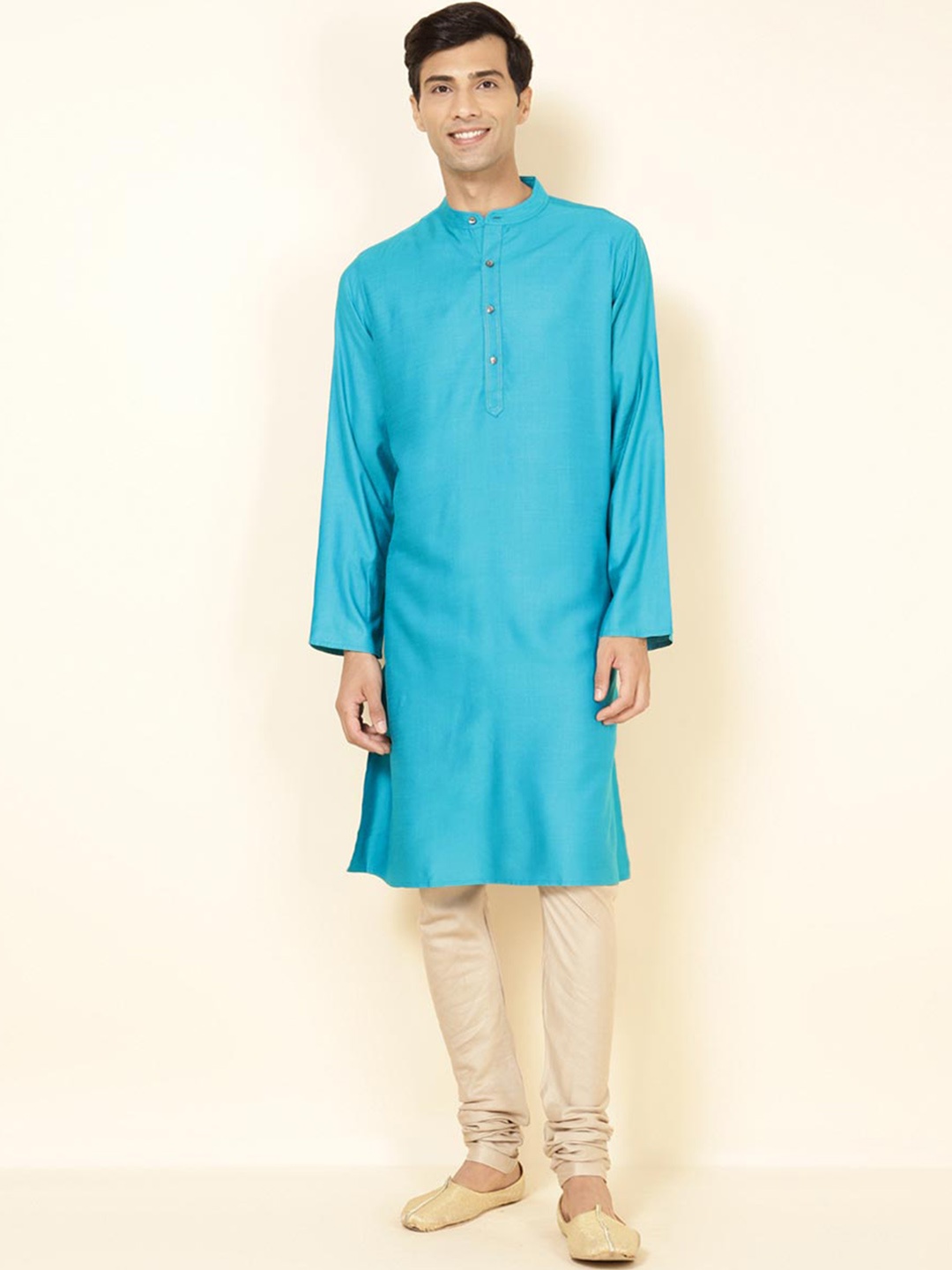 

Fabindia Band Collar Straight Kurta, Turquoise blue