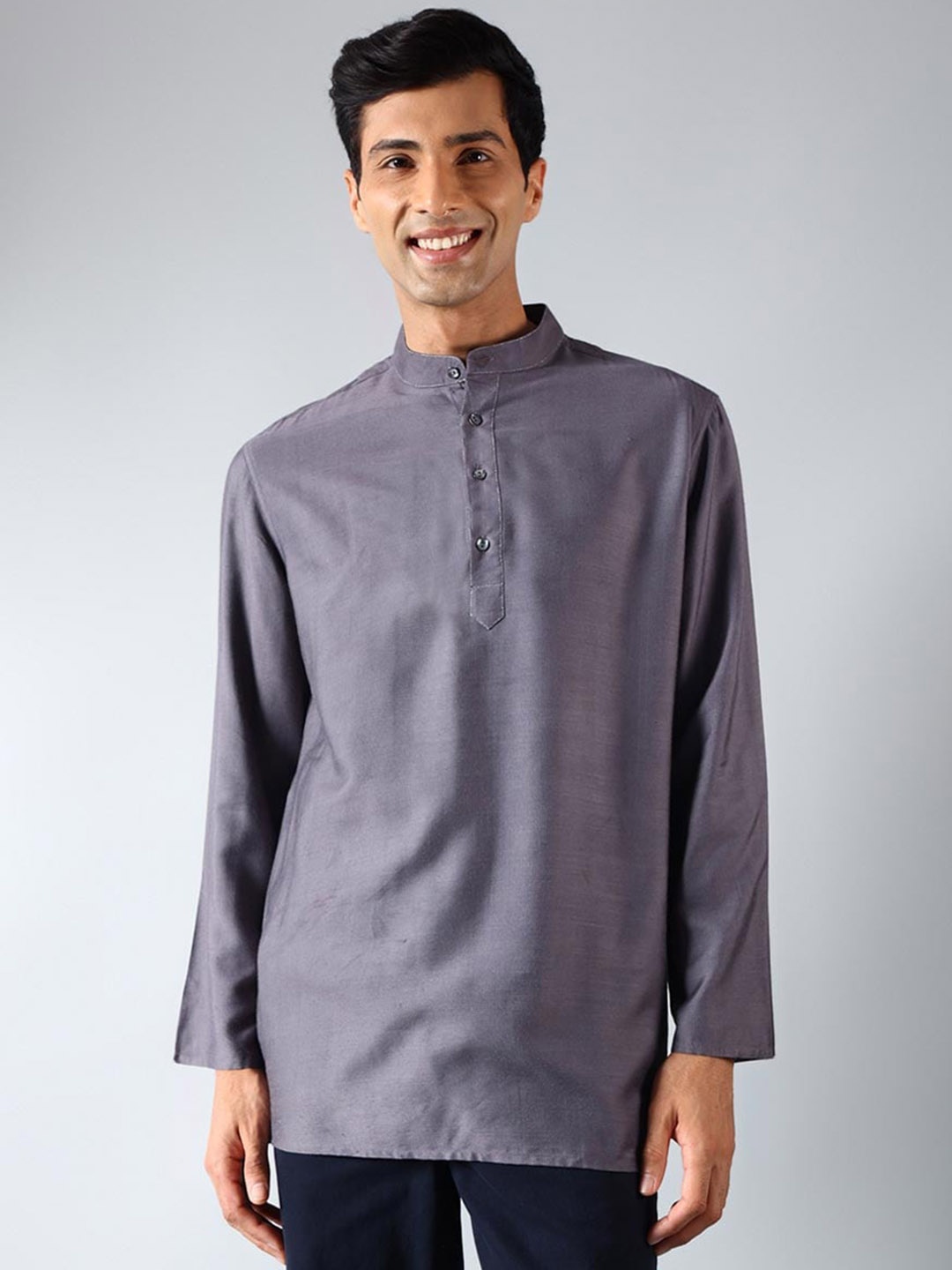

Fabindia Band Collar Long Sleeves Straight Kurta, Grey